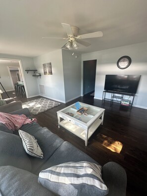 Smart TV, foosball, books