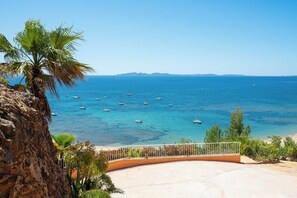 On the beach, beach towels