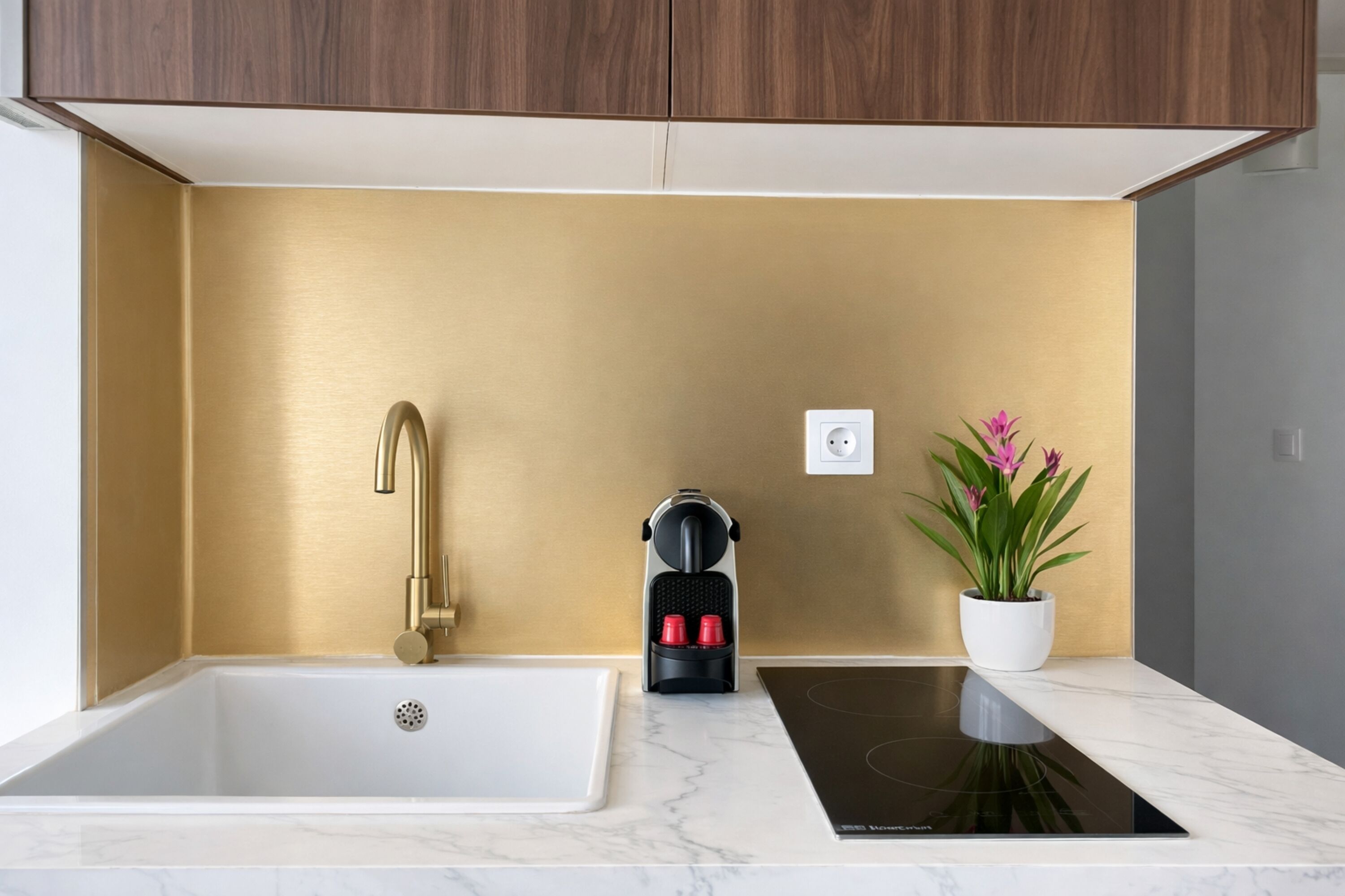 Apartamento básico, vistas al patio | Cocina privada | Máquina de café espresso y hervidor eléctrico