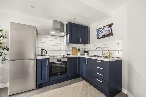 Fridge, microwave, oven, toaster