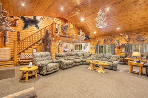 TV, fireplace, table football