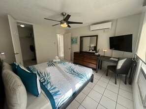 1 bedroom, desk, iron/ironing board, travel cot
