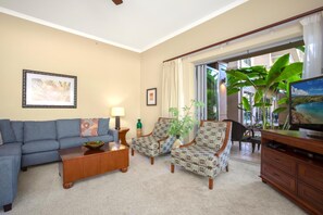 Condo (Multiple Bedrooms) | Living room | TV - Honua Kai Konea Collection by KBM - 4 Units on same floor (104/108/112/113) (Kaanapali)