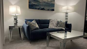 Smart TV, fireplace, DVD player, books