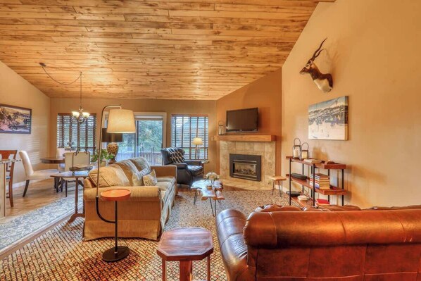 TV, fireplace