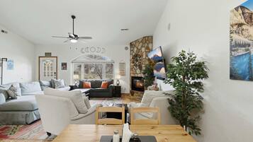 TV, fireplace, offices