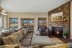 Télévision, cheminée, espaces bureaux