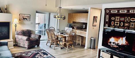 TV, fireplace, offices