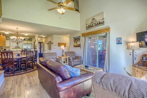 TV, fireplace - Big Family Energy | Loft, Views & Walk Everywhere (Pagosa Springs)