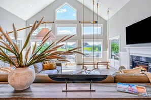 Smart TV, fireplace, video games, foosball