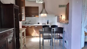 Fridge, coffee/tea maker, cookware/dishes/utensils, lobster pot