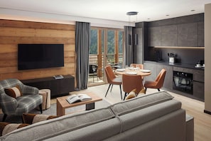 Leilighet, 1 dobbeltseng, balkong (Balcony) | Oppholdsrom | En 40-tommers smart-TV med digitale kanaler