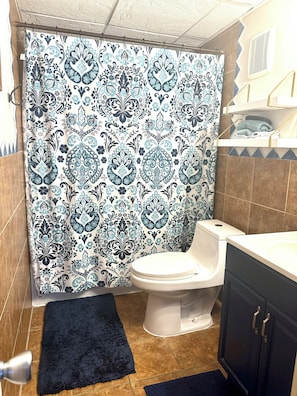 Sèche-cheveux, serviettes fournies, savon, papier toilette