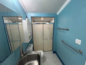 Séchoir à cheveux, serviettes fournies, savon, papier de toilette