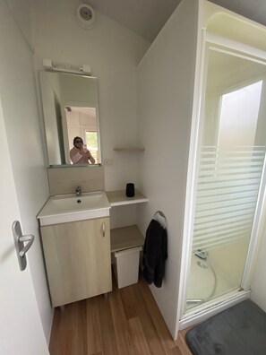 Shower, towels, toilet paper