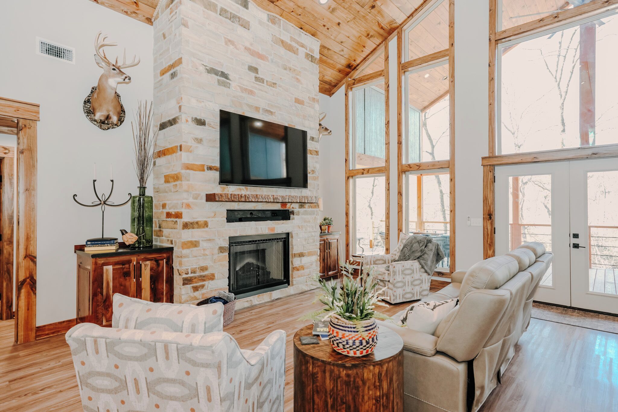 Smart TV, chimenea y estéreo 