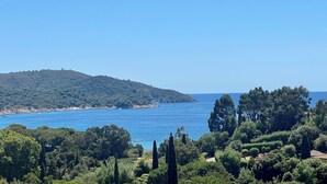 A coastal landscape with a hill, dense greenery, and a clear blue sea. - 4/6 person apartment with sea view- Gigaro beach within walking distance- La Croix-Valmer-Pool (La Croix-Valmer)