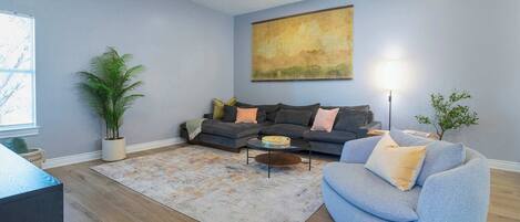 Ferienhaus, 1 Queen-Bett, Terrasse, Gartenblick (Atlas Cottage) | Wohnbereich