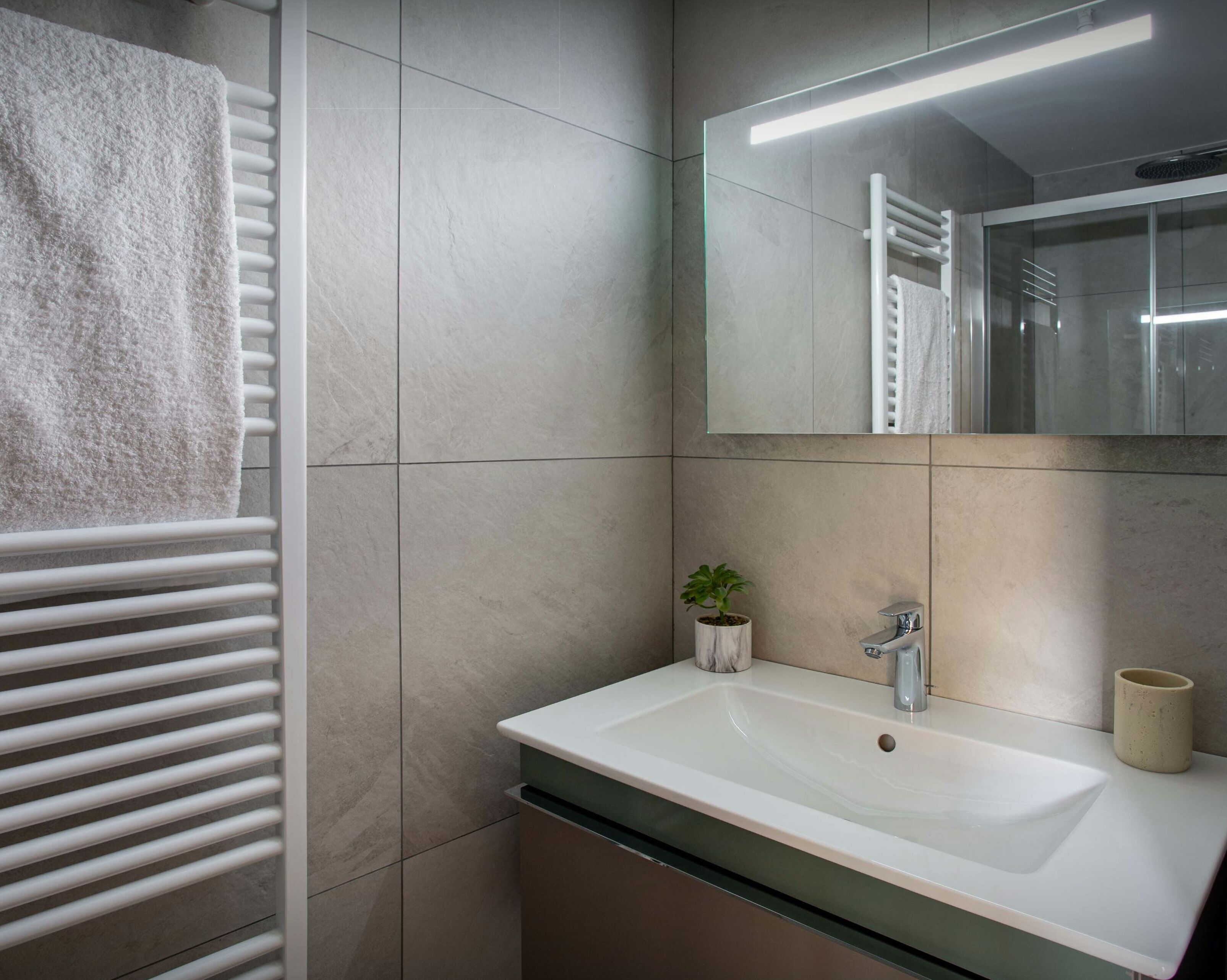 Ducha, secador de pelo y toallas