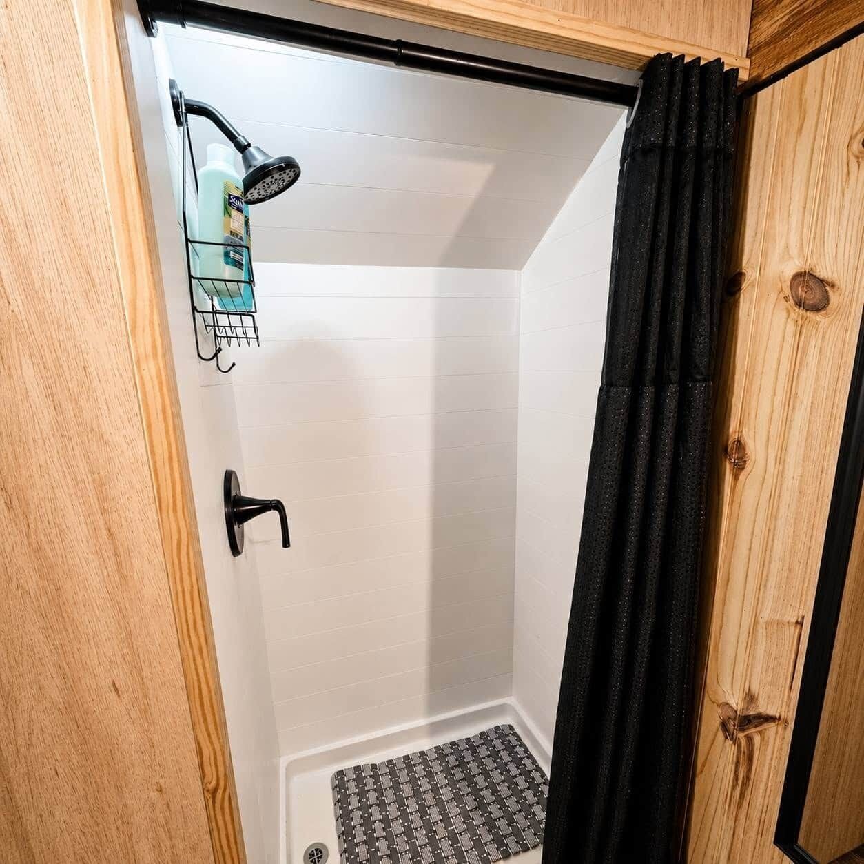 Shower, towels, soap, shampoo