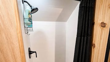 Shower, towels, soap, shampoo