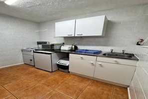 Fridge, microwave, oven, electric kettle