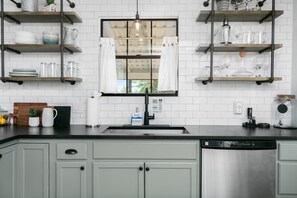 Fridge, microwave, dishwasher, coffee/tea maker