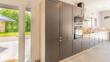 Microwave, oven, dishwasher, high chair