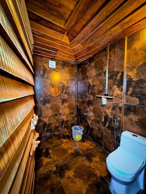 Shower, towels, soap, shampoo