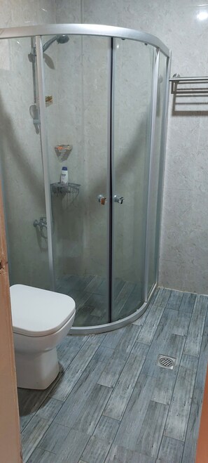 Douche, bidet, serviettes fournies, savon