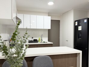Fridge, microwave, stovetop, dishwasher