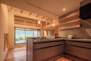 Basic House, Non Smoking, Garden View | Private kitchen | Fridge, microwave, stovetop, cookware/dishes/utensils