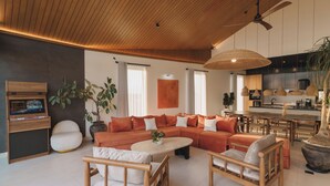 Deluxe Villa, 5 Bedrooms, Private Pool, Pool View | Living area | 65-inch Smart TV with digital channels - Makia Penthouse by Alfred in Bali (Canggu)
