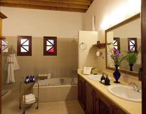 Hair dryer, bidet, towels, soap