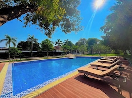 Outdoor pool, sun loungers