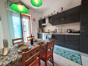 Fridge, oven, cookware/dishes/utensils