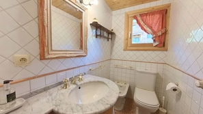Shower, hair dryer, bidet, towels