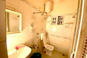 Shower, hair dryer, soap