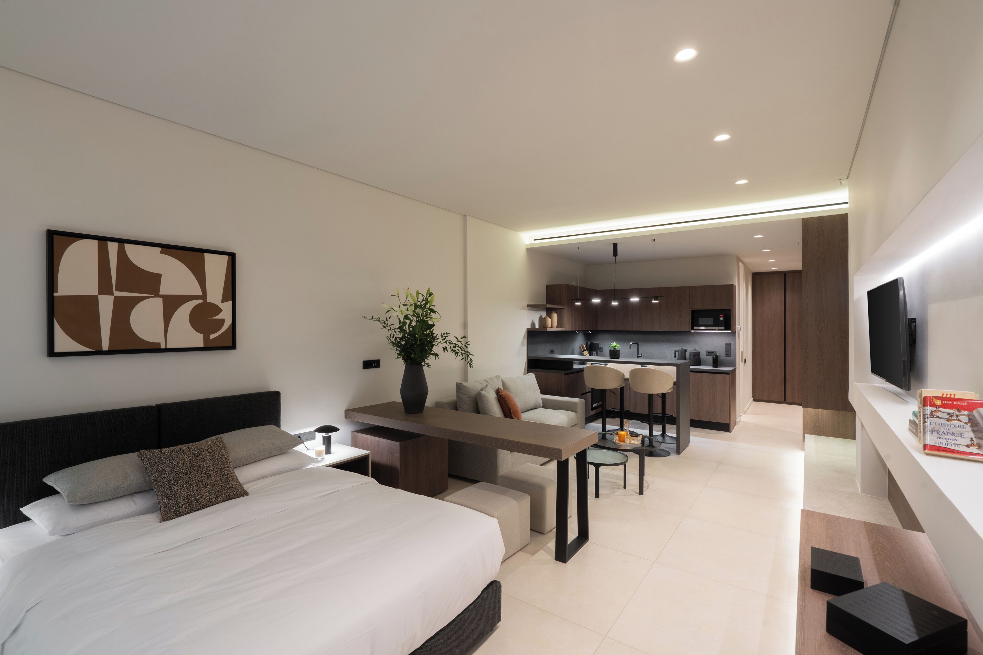 Appartamento Deluxe, 1 letto matrimoniale con divano letto, balcone, vista città | Biancheria da letto di alta qualità, cassaforte in camera