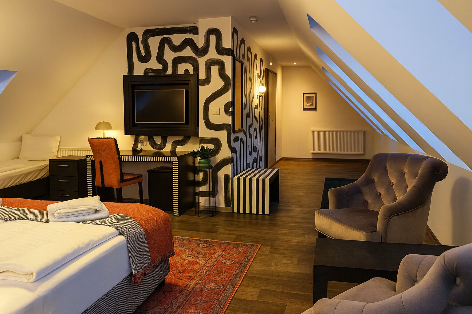 Deluxe vierpersoonskamer | Een bureau, gratis wifi