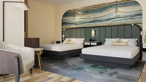 A hotel room with two beds, a sofa, a desk, and a large wall mural. - GULFSTREAM HOTEL, Lake Worth Beach, a Tribute Portfolio Hotel (Lake Worth)