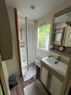 Shower, soap, toilet paper