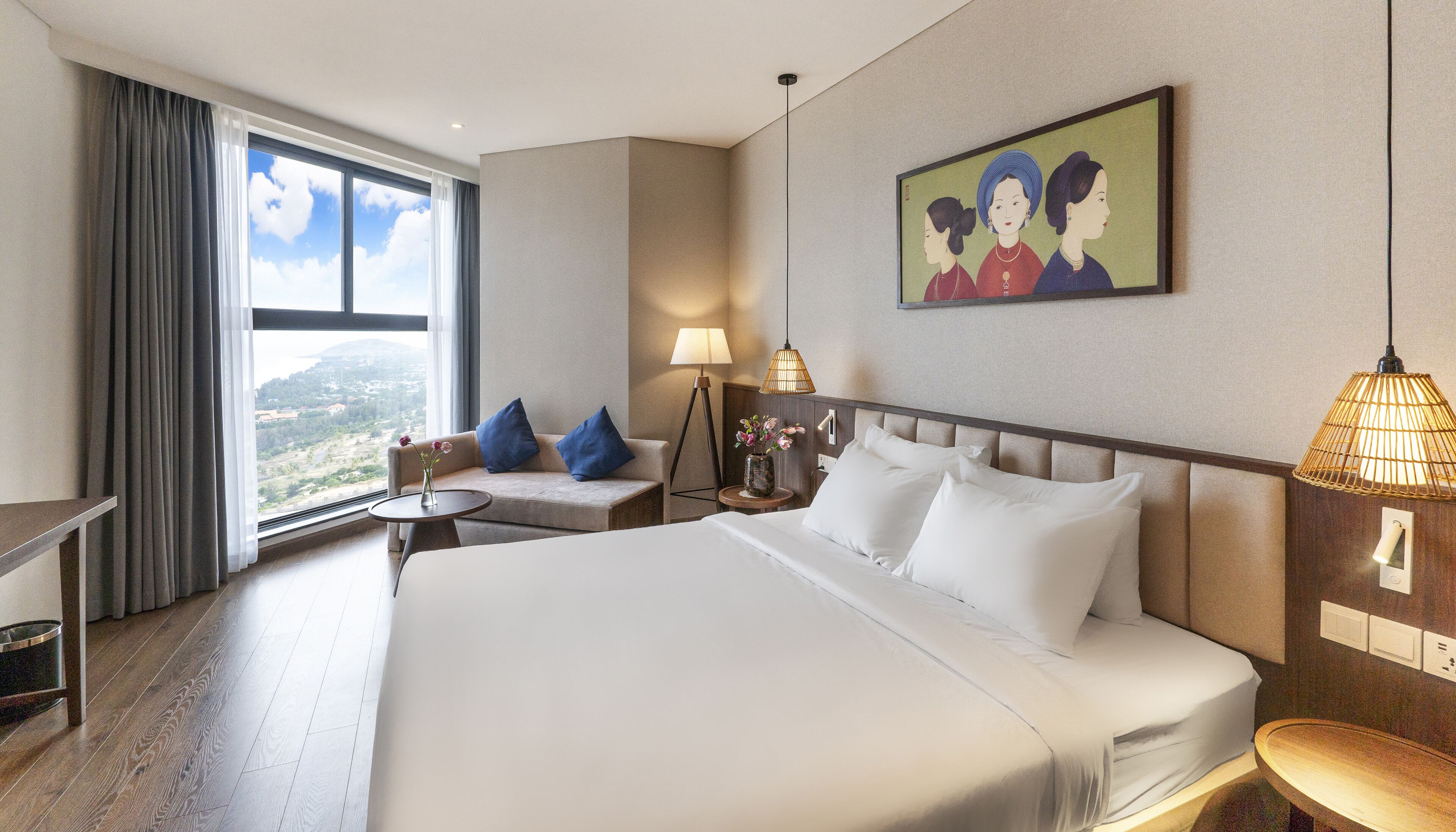 Pillow-top beds, free minibar items, in-room safe, desk