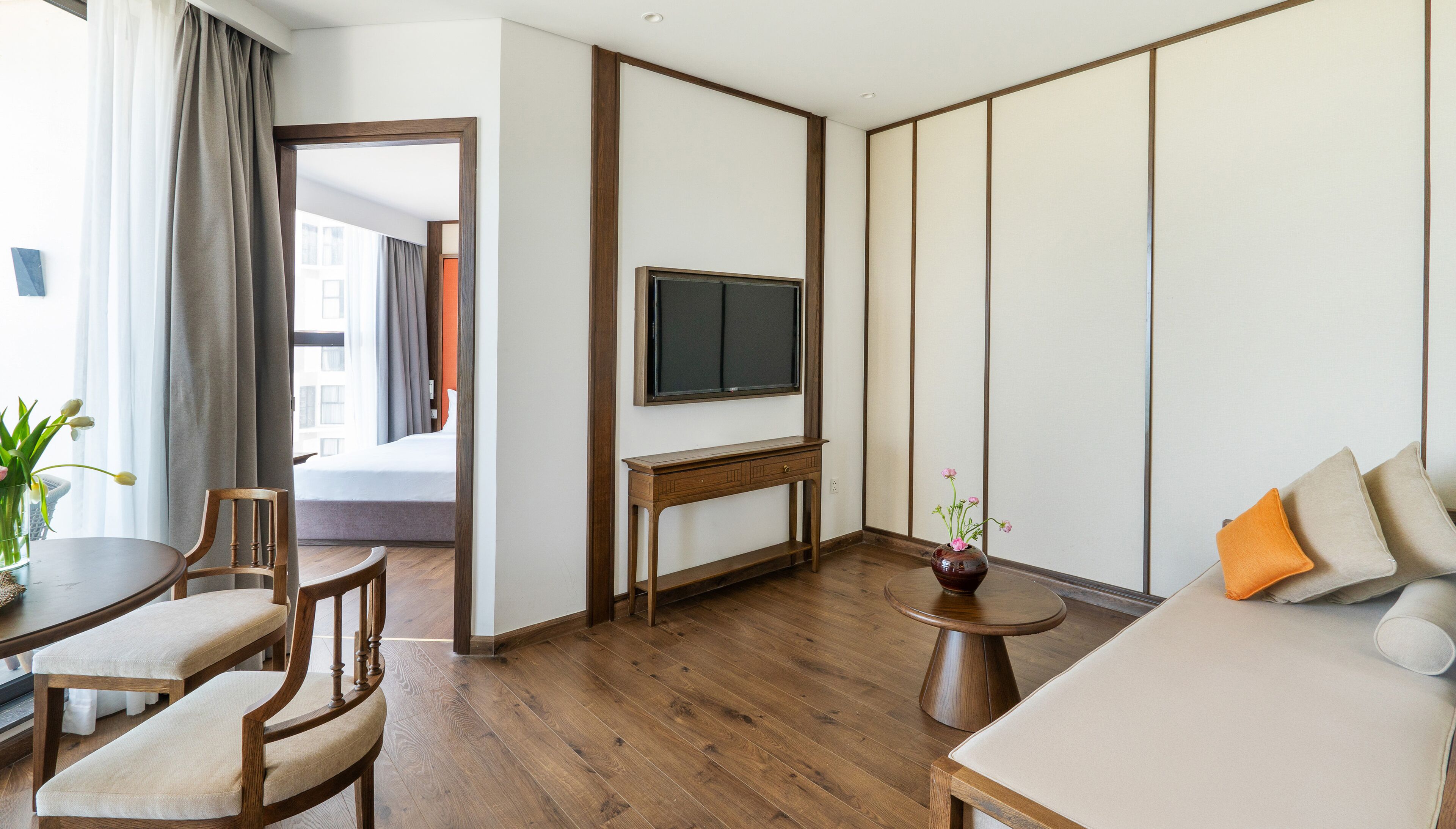 Pillow-top beds, free minibar items, in-room safe, desk