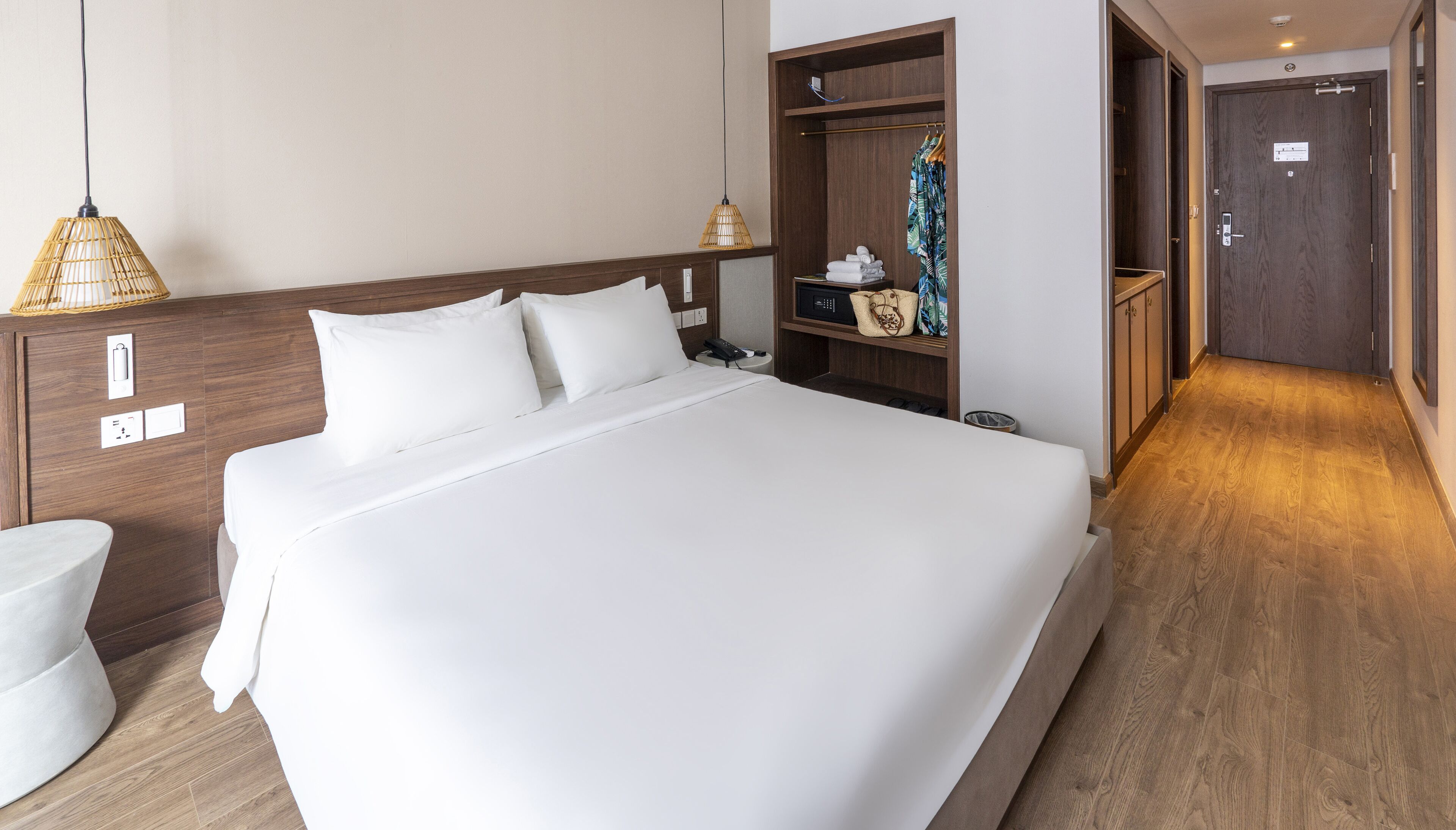 Pillow-top beds, free minibar items, in-room safe, desk