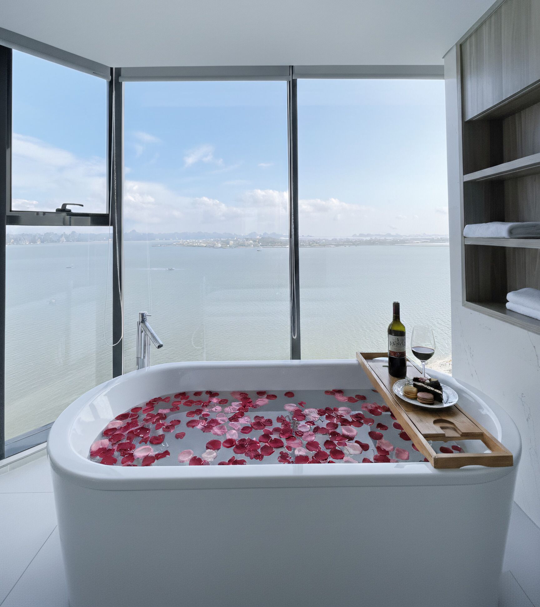 Apartamento panorâmico, 2 quartos, sacada, vista para o mar | Banheiro | Chinelos 