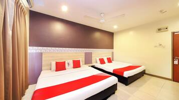 Desk, laptop workspace, free WiFi, bed sheets