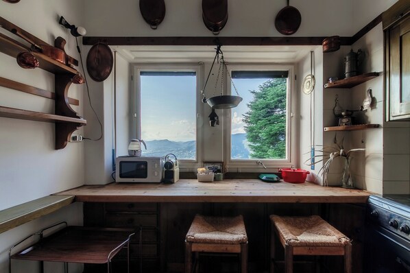 Appartement Classique, balcon, vue lac | Cuisine privée | Micro-ondes, machine à expresso, cafetière/bouilloire