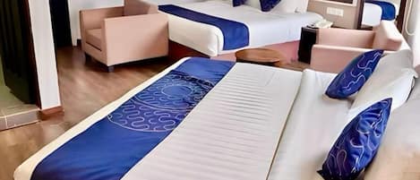 Desk, free WiFi, bed sheets