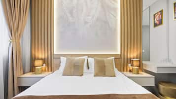 Egyptian cotton sheets, premium bedding, desk, laptop workspace
